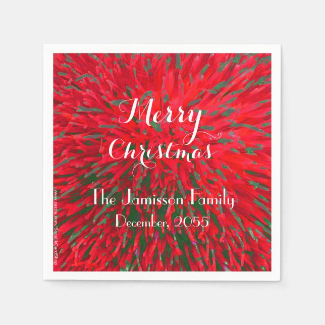 Red and Green Merry Christmas, Name, Party Paper Napkins (Front)