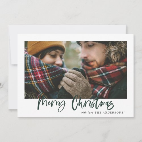 Red and green merry christmas plaid photo card
