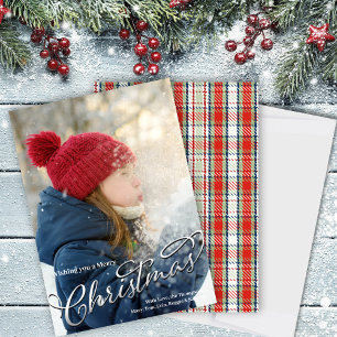 Red and Green Merry Christmas Plaid Photo Holiday Card