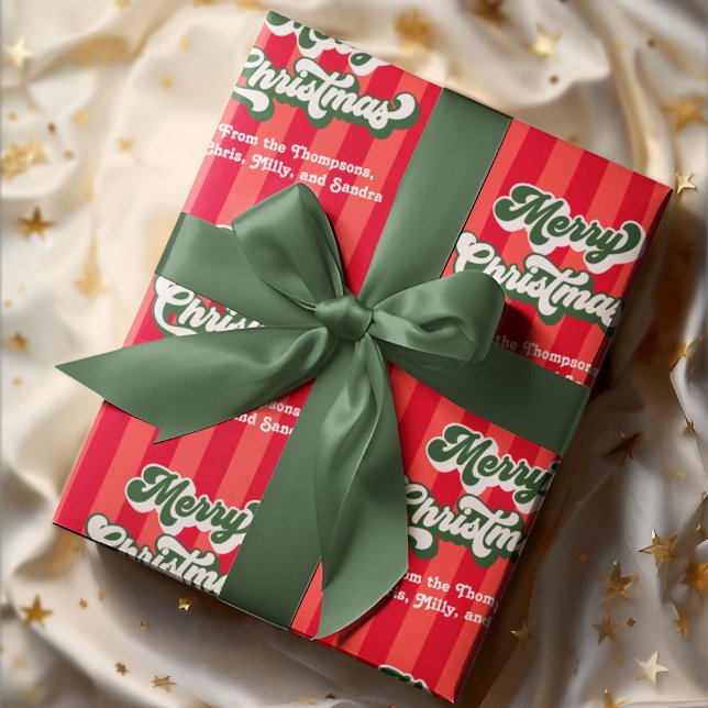 Red and Green Merry Christmas Retro Custom Wrapping Paper (Merry Christmas red and green retro style wrapping paper. )