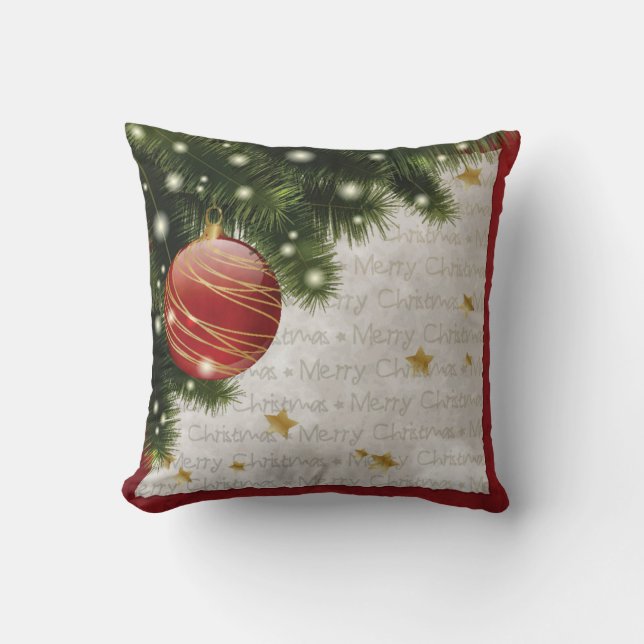 Red and Green Merry Christmas Square Throw Pillow (Front)