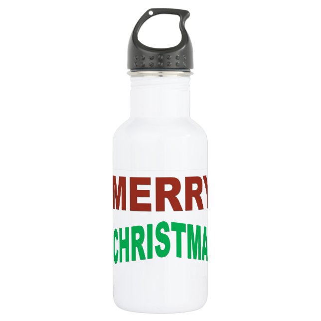 Red And Green Merry Christmas Text Water Bottle (Front)