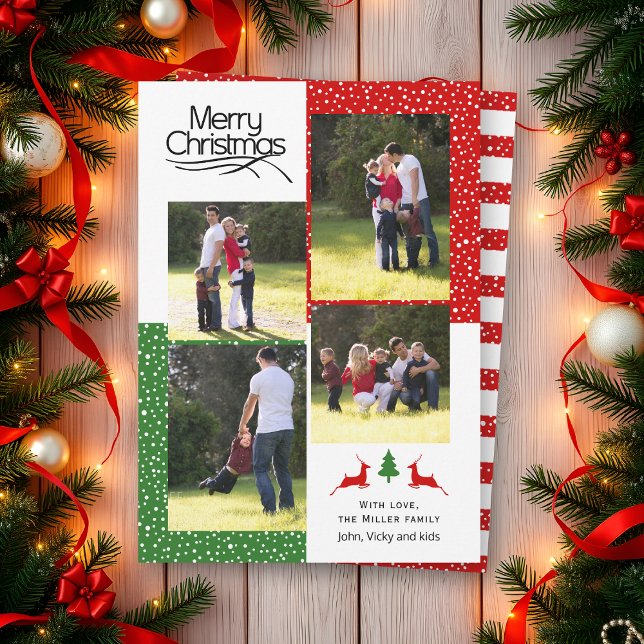 Red and green Merry Christmas typography photo Holiday Card (Creator Uploaded)