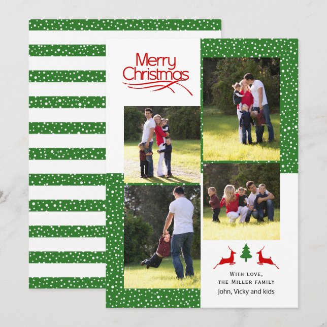 Red and green Merry Christmas typography photo Holiday Card (Front/Back)
