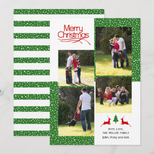 Red and green Merry Christmas typography photo Holiday Card