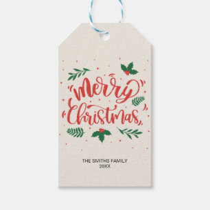 Red and Green Merry Christmas Typography Text Gift Tags
