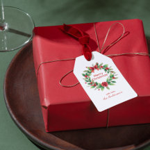 Red and Green Merry Christmas Watercolor Wreath