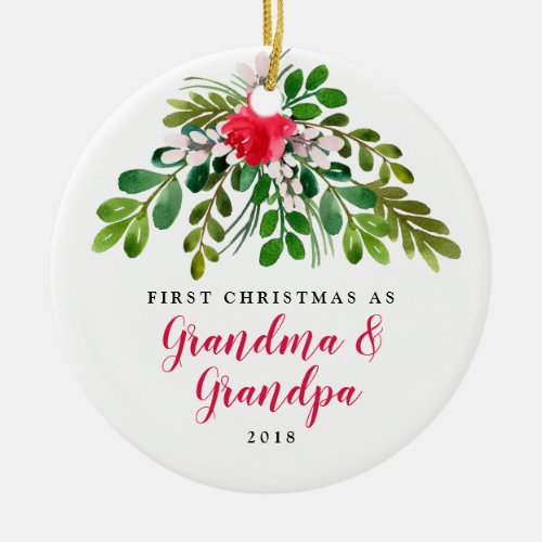 Red and Green Mistletoe New Grandma New Grandpa Ceramic Ornament