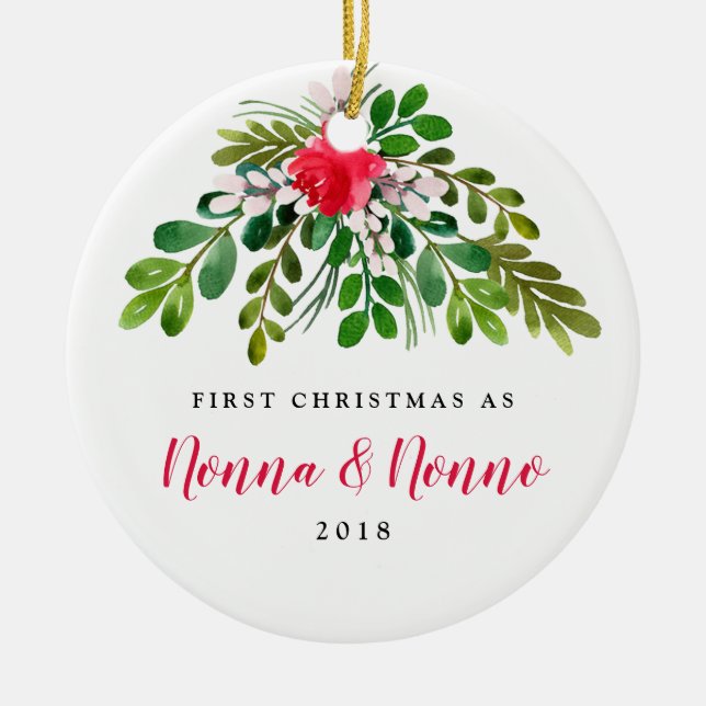 Red and Green Mistletoe New Nonna New Nonno Ceramic Ornament (Front)