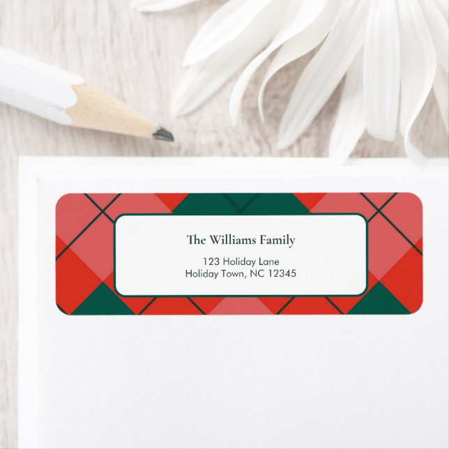 Red and Green Modern Plaid Family Return Label (Insitu)