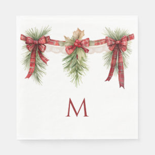Red and Green Monogram Christmas Holiday Napkins