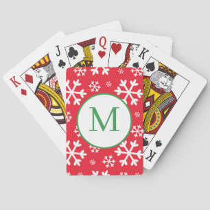Red and Green Monogram Christmas Holiday Poker Cards
