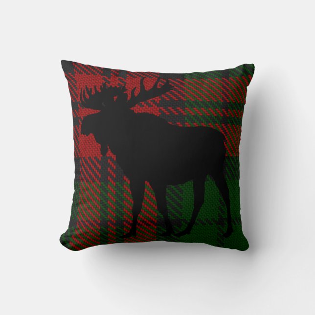 Red and Green Moose Pillow (Front)