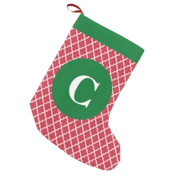 Red And Green Moroccan Print Initial Stocking by coffeecatdesigns at Zazzle