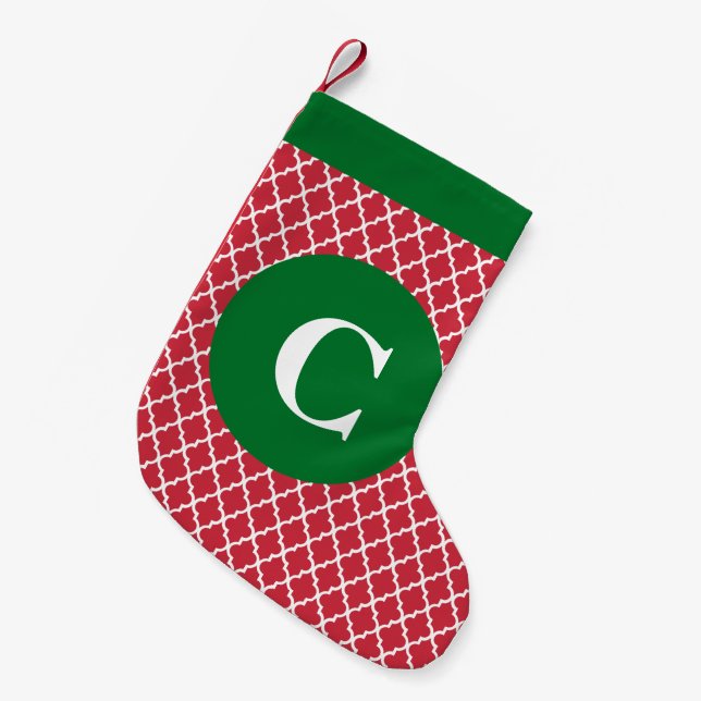 Red and Green Moroccan Print Initial Stocking (Front (Hanging))