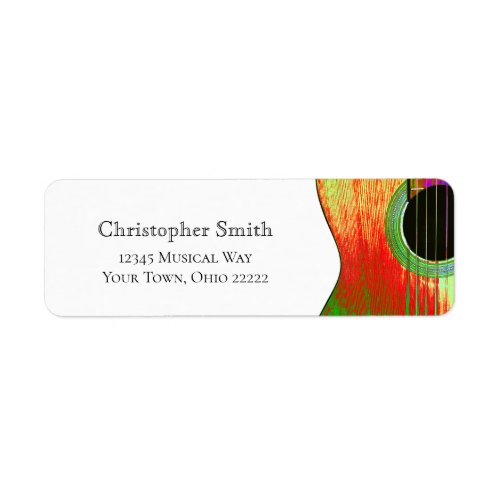 Red and Green Music Guitar Return Address Label