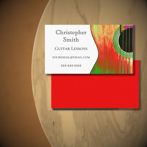 Red and Green Musical Guitar Lessons Abstract Business Card