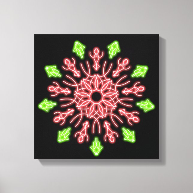 Red and green neon flower canvas print (Front)