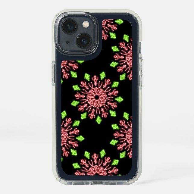 Red and green neon flower speck iPhone case (Front)