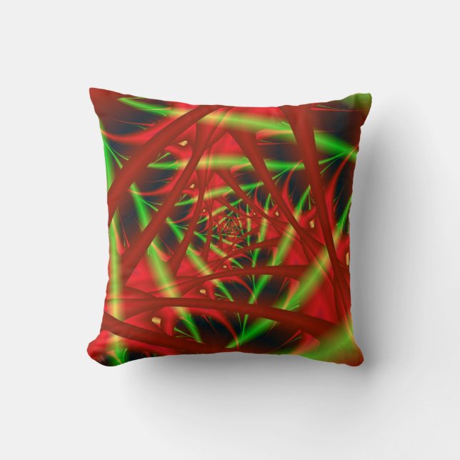 Red and Green Neural Network Spiral Throw Pillow (Front)