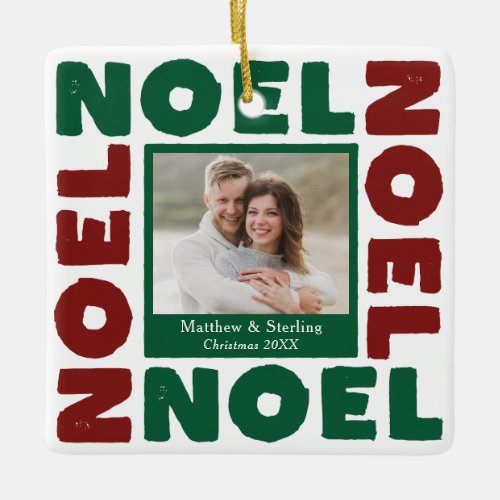 Red and Green Noel Contemporary Photo Holiday Ceramic Ornament