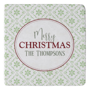 Red and Green Nordic Snowflake Custom Trivet