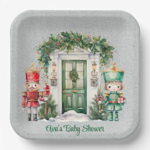 Red and Green Nutcracker Baby Shower Paper Plates