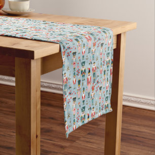 Red and Green Nutcracker Soldiers on Light Blue Medium Table Runner