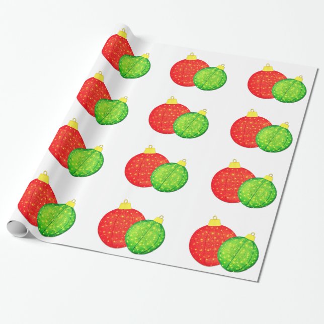 Red and Green Ornaments Wrapping Paper (Unrolled)