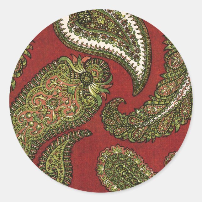 Red and Green Paisley Envelope Seal Sticker (Front)