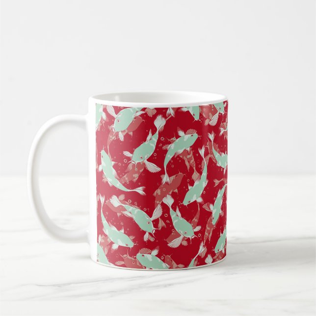 Red and Green Pattern - Koi Fish Coffee Mug (Left)
