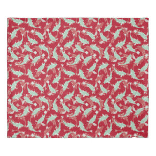 Red and Green Pattern - Koi Fish Duvet Cover