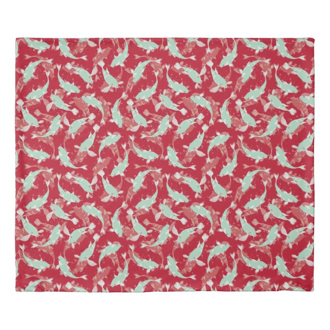 Red and Green Pattern - Koi Fish Duvet Cover (Front)