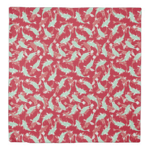 Red and Green Pattern - Koi Fish Duvet Cover