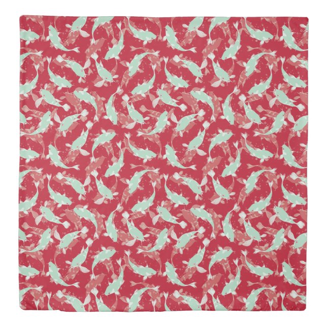 Red and Green Pattern - Koi Fish Duvet Cover (Front)
