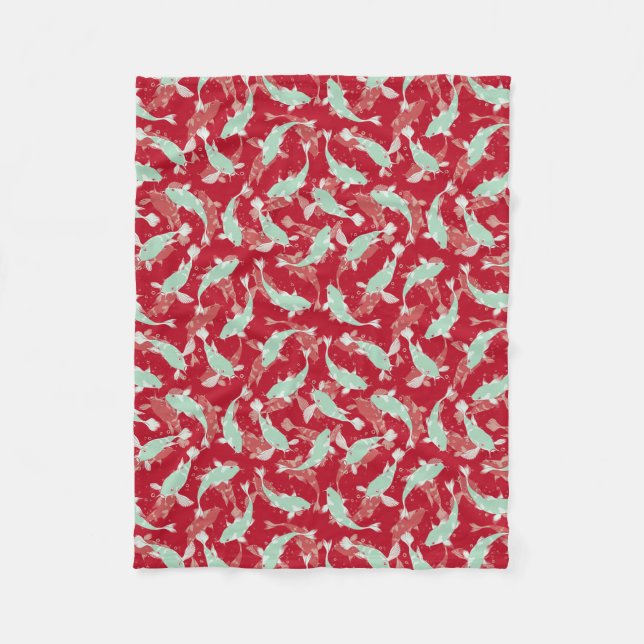 Red and Green Pattern - Koi Fish Fleece Blanket (Front)