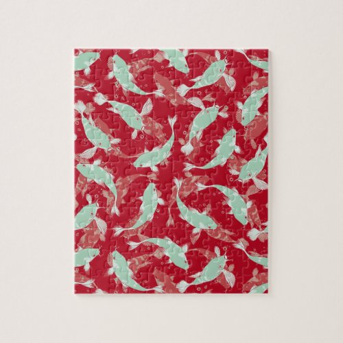 Red and Green Pattern _ Koi Fish Jigsaw Puzzle