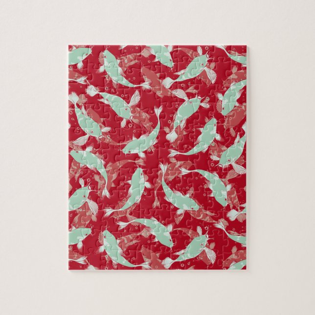Red and Green Pattern - Koi Fish Jigsaw Puzzle (Vertical)