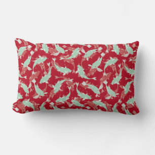Red and Green Pattern - Koi Fish Lumbar Pillow