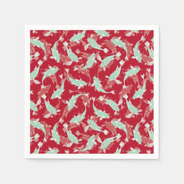 Red and Green Pattern - Koi Fish Napkins (Front)
