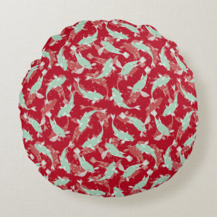 Red and Green Pattern - Koi Fish Round Pillow