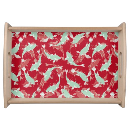 Red and Green Pattern _ Koi Fish Serving Tray