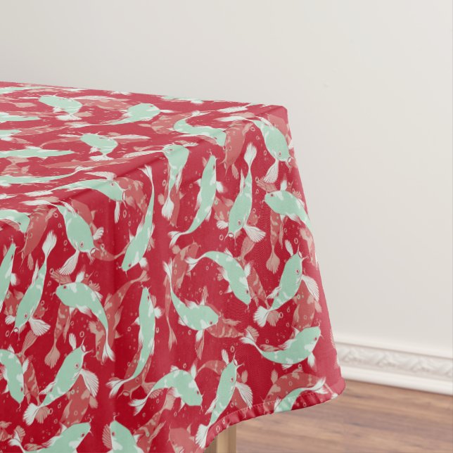 Red and Green Pattern - Koi Fish Tablecloth (In Situ)