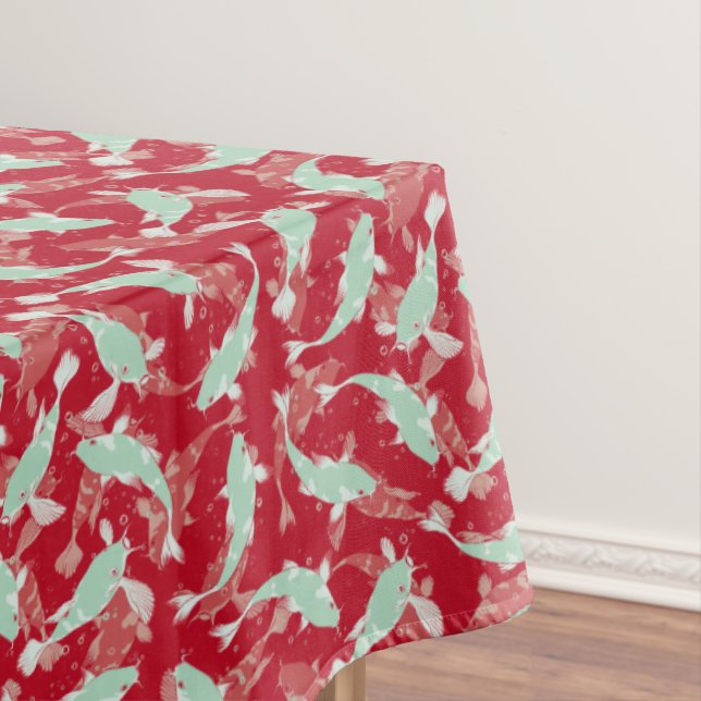 Red and Green Pattern - Koi Fish Tablecloth (In Situ)