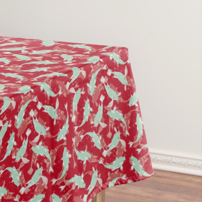 Red and Green Pattern - Koi Fish Tablecloth (In Situ)