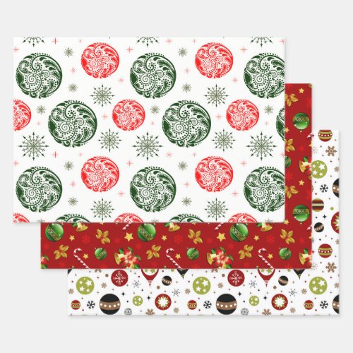 Red and Green Patterns of  Christmas Wrapping Paper Sheets