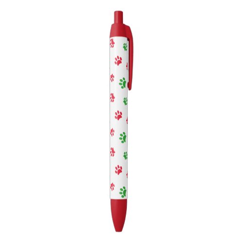 Red and Green Paw Prints Christmas Theme Black Ink Pen