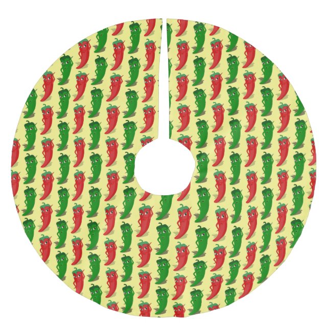 Red And Green Pepper Divas Cartoon Pattern Brushed Polyester Tree Skirt (Front)