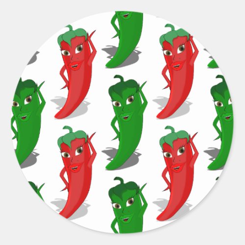 Red And Green Pepper Divas Cartoon Pattern Classic Round Sticker