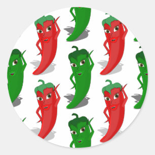 Red And Green Pepper Divas Cartoon Pattern Classic Round Sticker